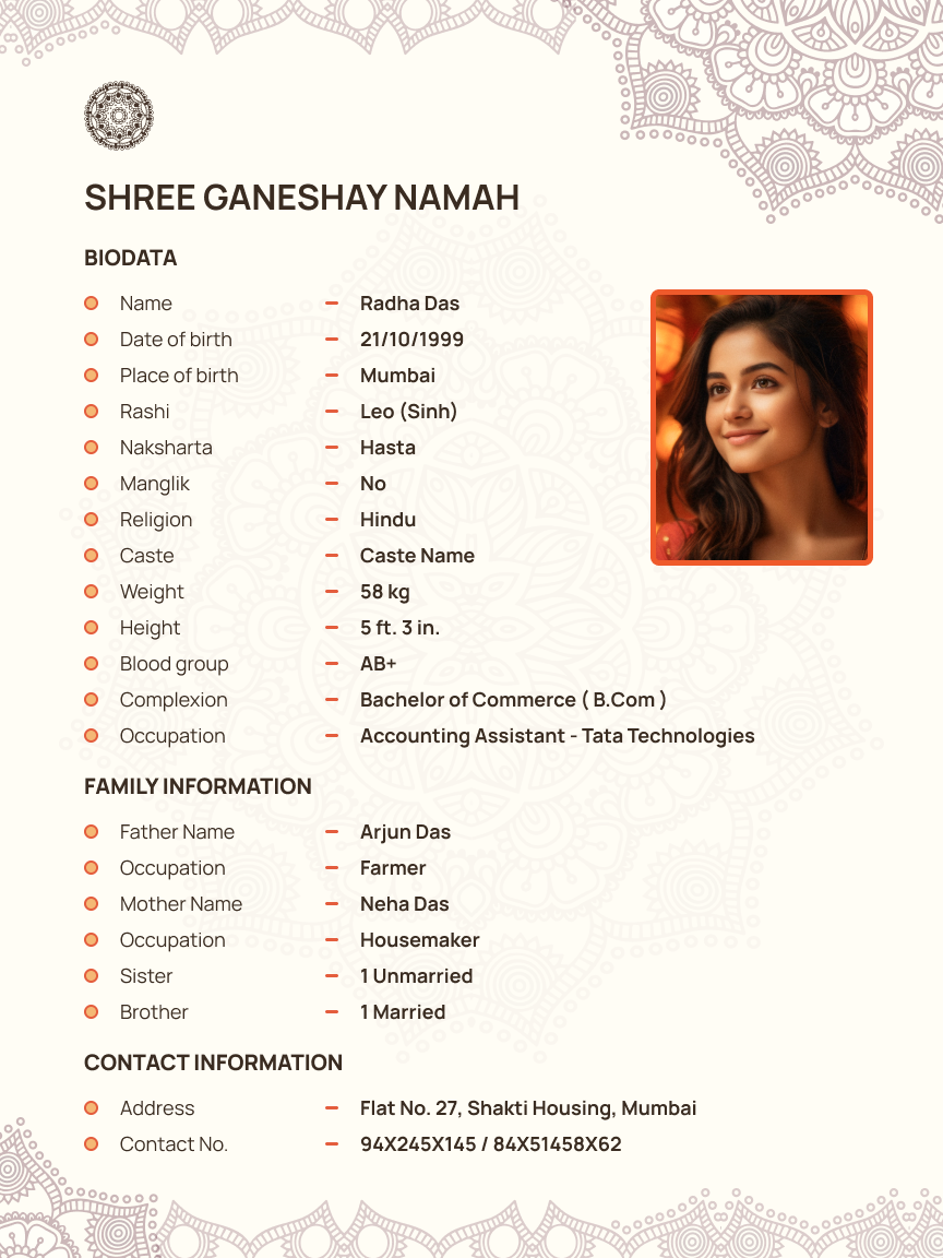 Sample Biodata Template 1
