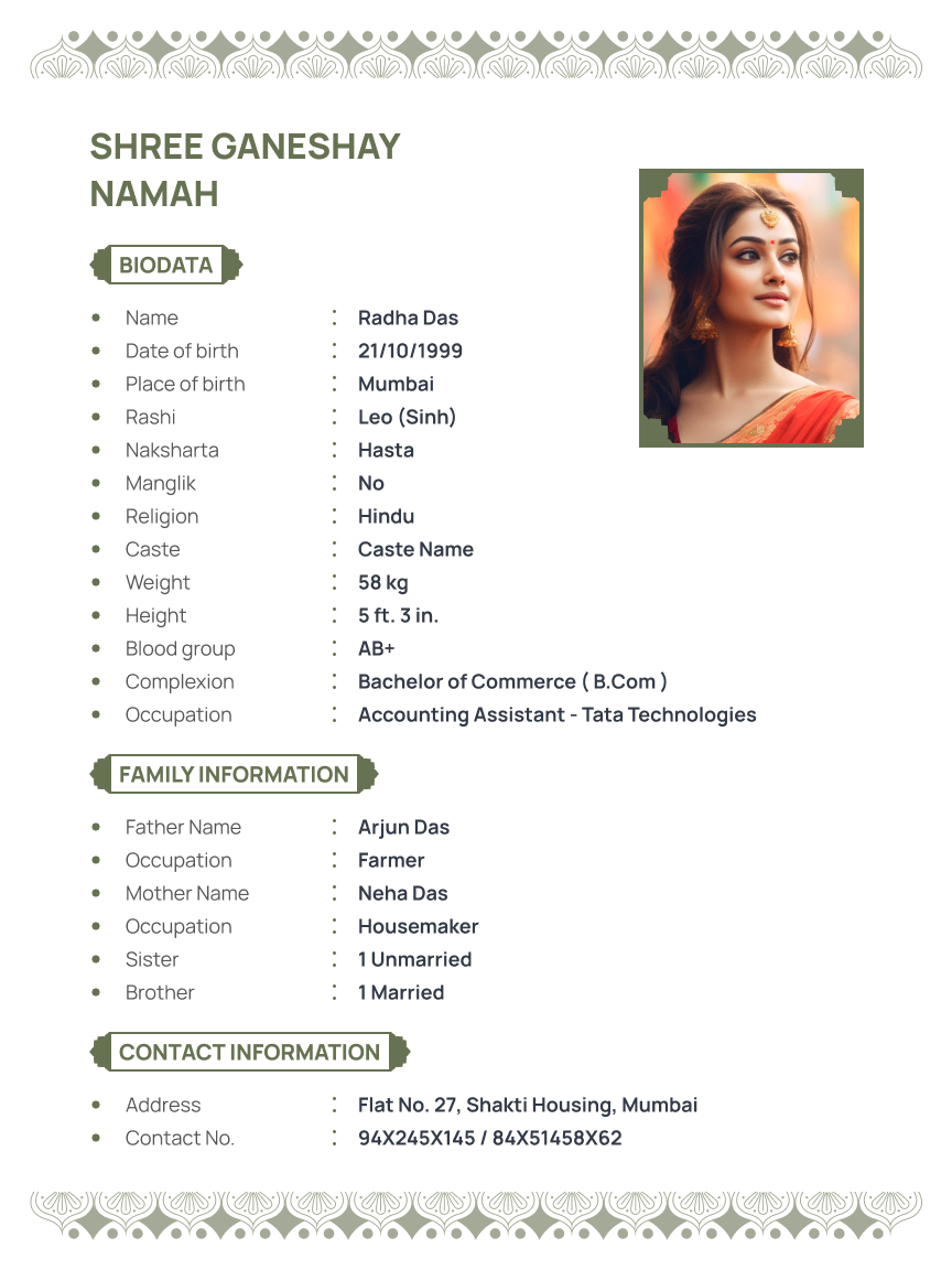 Sample Biodata Template 2