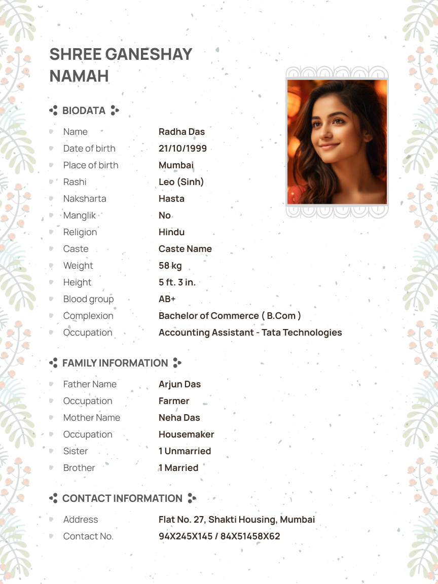 Sample Biodata Template 3